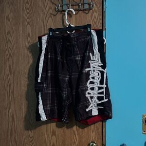 Men's Black and White Plaid swim shorts